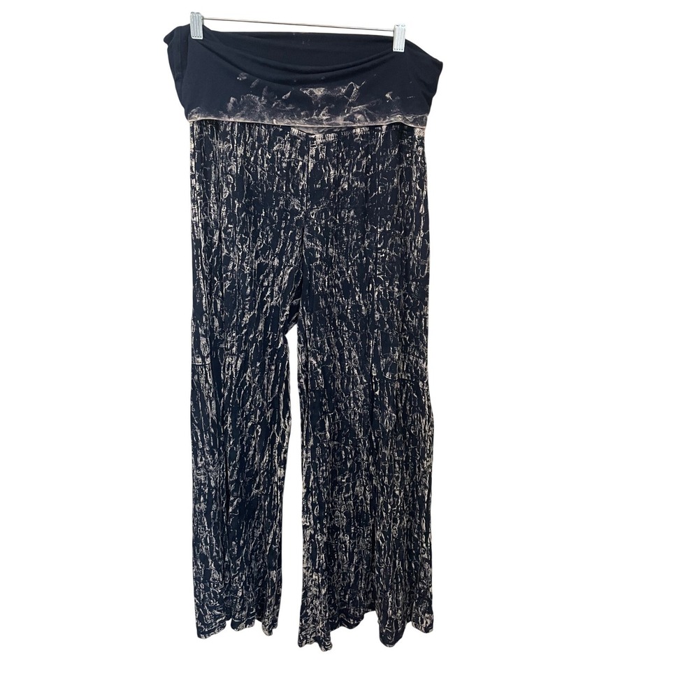 XCVI Navy Blue Abstract Textured Wide Leg Pants Yoga Foldover Waistband Size M